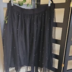 Forever 21 Black A-Line Tulle Skirt with Studded Details